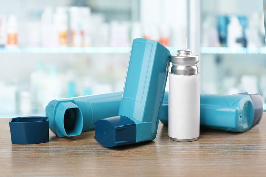 Inhalers on a laboratory bench